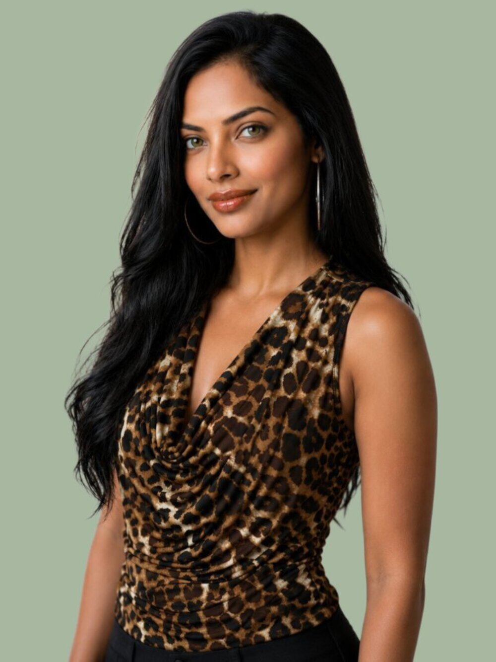 Y2K Rampage Leopard Print Cowl Neck Ruched Top | Size Large